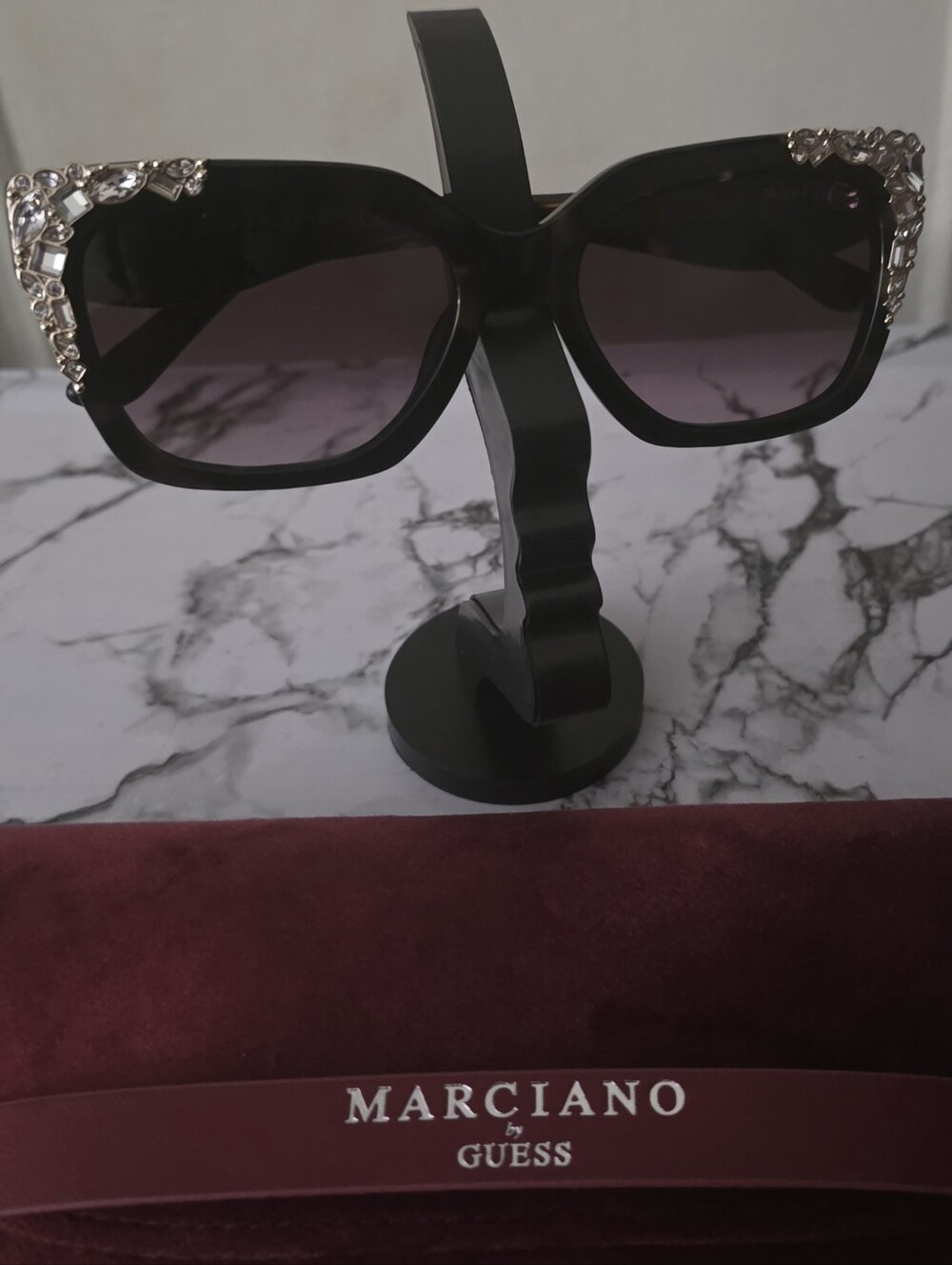 Marciano Black Crystal-Embellished Cat-Eye Sunglasses